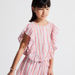 بلوزة مخططة بكشكشة باللون الوردي للفتيات